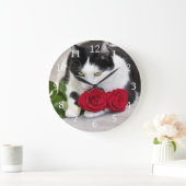 Schattige kat met de rode roos grote klok (Huis)