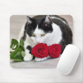 Schattige kat met de rode roos muismat (Met muis)