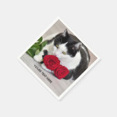 Schattige kat met de rode roos servet (Hoek)