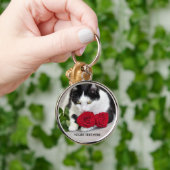 Schattige kat met de rode roos sleutelhanger (Hand)