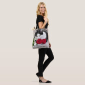 Schattige kat met de rode roos tote bag (Op model)