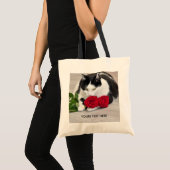 Schattige kat met de rode roos tote bag (Voorkant (product))