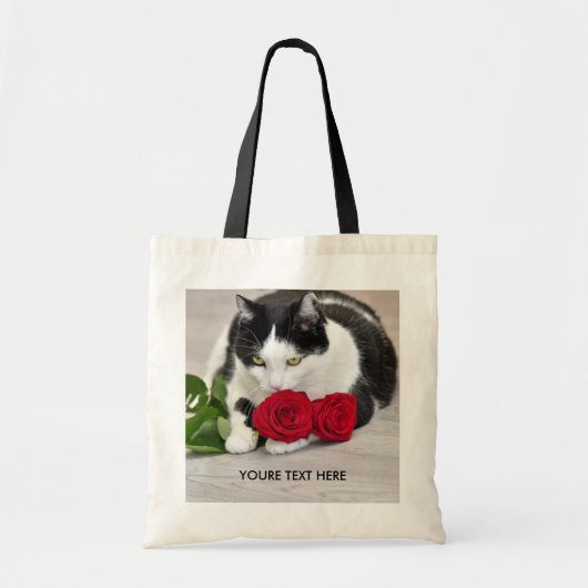 Schattige kat met de rode roos tote bag (Voorkant)