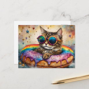 Schattige kat met drijfmiddel in de vorm van een d briefkaart