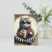 Schattige kat met Drink Briefkaart (Staand voorkant)