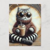 Schattige kat met Drink Briefkaart (Voorkant)