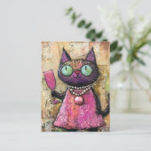 Schattige kat met Drink in de hand Briefkaart (Staand voorkant)