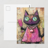Schattige kat met Drink in de hand Briefkaart (Voorkant / Achterkant)