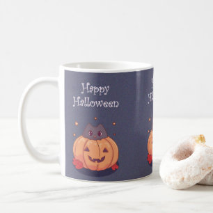 Schattige kat met een Halloween pompoen Blauw grij Koffiemok