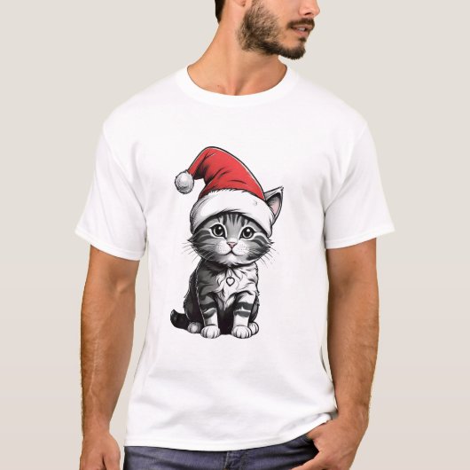 Schattige kat met een kerstmuts t-shirt (Voorkant)