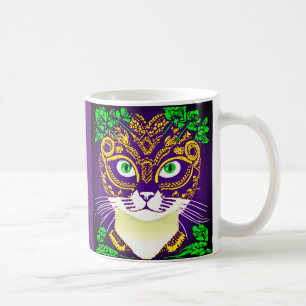 Schattige kat met een Mardi Gras-masker Koffiemok