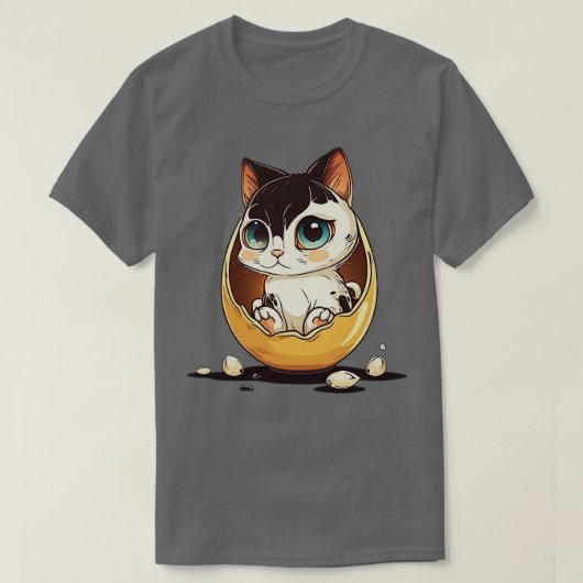 Schattige kat met grote ogen in het ei t-shirt (Design voorkant)