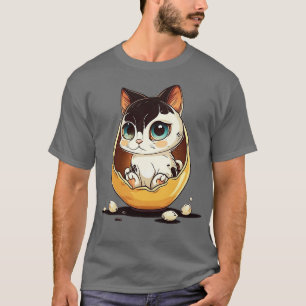 Schattige kat met grote ogen in het ei t-shirt