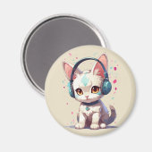 Schattige Kat met Hoofdtelefoon Charm Magneet (Voorkant / Achterkant)