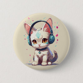 Schattige Kat met Hoofdtelefoon Charm Ronde Button 5,7 Cm
