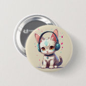Schattige Kat met Hoofdtelefoon Charm Ronde Button 5,7 Cm (Voorkant /achterkant)