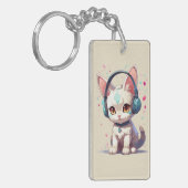 Schattige Kat met Hoofdtelefoon Charm Sleutelhanger (Voorkant Links)