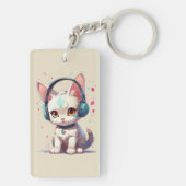 Schattige Kat met Hoofdtelefoon Charm Sleutelhanger (achterkant)