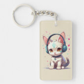 Schattige Kat met Hoofdtelefoon Charm Sleutelhanger (Voorkant)