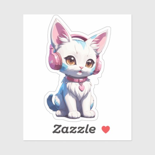 Schattige Kat met Hoofdtelefoon Magic Sticker (Vel)