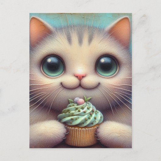 Schattige Kat met Katnip Cupcake Briefkaart (Voorkant)