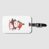 Schattige kat met kerstmuts bij kerstboom bagagelabel (Voorkant (horizontaal))