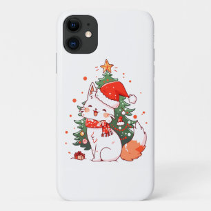 Schattige kat met kerstmuts bij kerstboom Case-Mate iPhone case