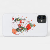 Schattige kat met kerstmuts bij kerstboom Case-Mate iPhone case (Achterkant (horizontaal))