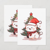 Schattige kat met kerstmuts bij kerstboom informatiekaartje (Voorkant / Achterkant)