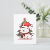 Schattige kat met kerstmuts bij kerstboom informatiekaartje (Staand voorkant)