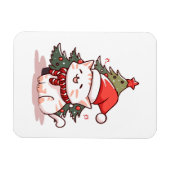 Schattige kat met kerstmuts bij kerstboom magneet (Horizontaal)