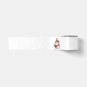 Schattige kat met kerstmuts bij kerstboom satijnen lint