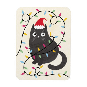 Schattige kat met kerstmuts en lichtjes Kerstmis Magneet