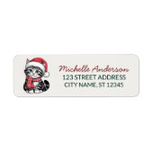 Schattige kat met kerstmuts kerst retouradres etiket (Voorkant)