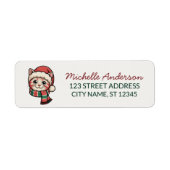 Schattige kat met kerstmuts kerst retouradres etiket (Voorkant)