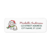Schattige kat met kerstmuts kerst retouradres etiket (Voorkant)