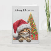 Schattige kat met kerstmuts Kerstmis Feestdagen Kaart (Voorkant)