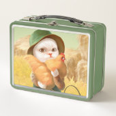 Schattige kat met kip op Boerderij (Voorkant)