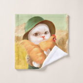 Schattige kat met kip op Boerderij Bad Handdoek (Wasdoekje)