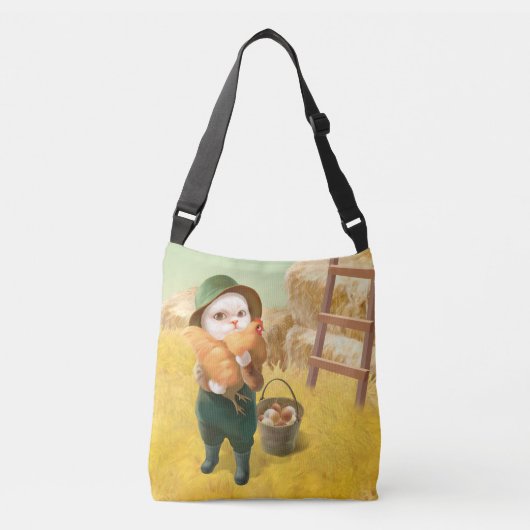 Schattige kat met kip op Boerderij Crossbody Tas (Voorkant)