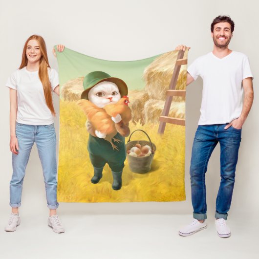 Schattige kat met kip op Boerderij Fleece Deken (In situ)