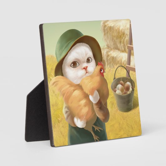 Schattige kat met kip op Boerderij Fotoplaat (Voorkant)