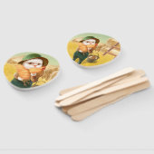 Schattige kat met kip op Boerderij Handwaaier (Niet-gemonteerd)