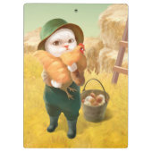 Schattige kat met kip op Boerderij Klembord (Achterkant)