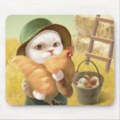 Schattige kat met kip op Boerderij Muismat (Voorkant)