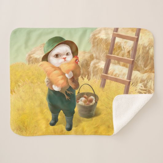 Schattige kat met kip op Boerderij Sherpa Deken (Voorkant (horizontaal))