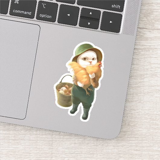 Schattige kat met kip op Boerderij Sticker (Detail)