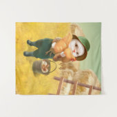 Schattige kat met kip op Boerderij Wandkleed (Voorkant (horizontaal))