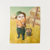 Schattige kat met kip op Boerderij Wandkleed (Voorkant)