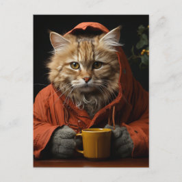 Schattige kat met koffie briefkaart